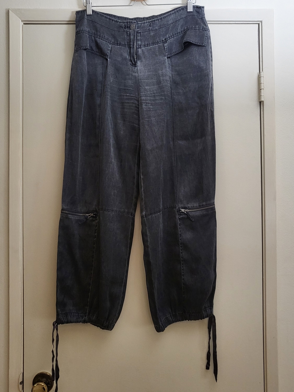 Studio M, 50/50 Silk/Cotton Gunmetal Charcoal Drawstring Hem Cargo Pants Sz M